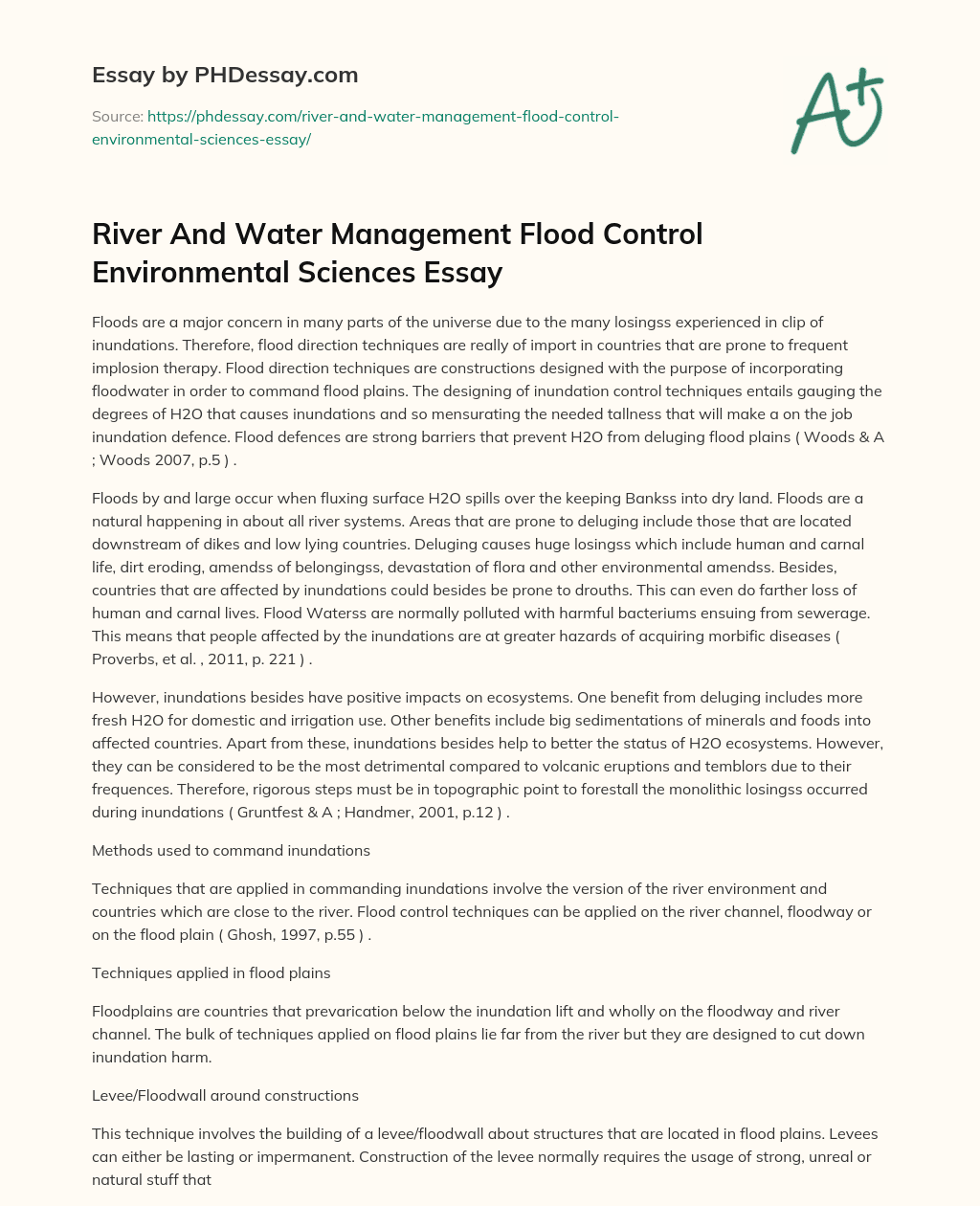 River And Water Management Flood Control Environmental Sciences Essay essay
