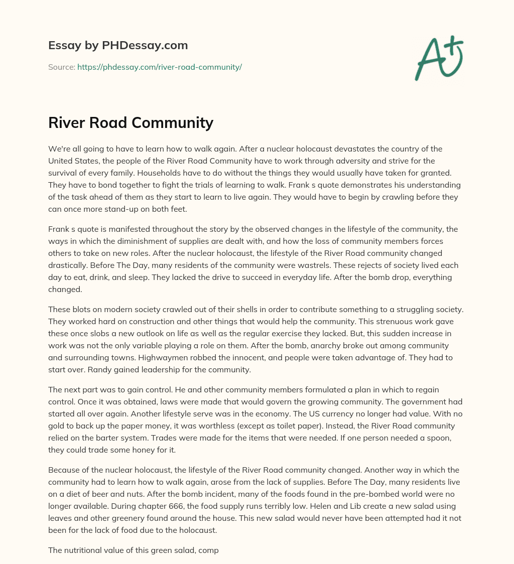 River Road Community essay