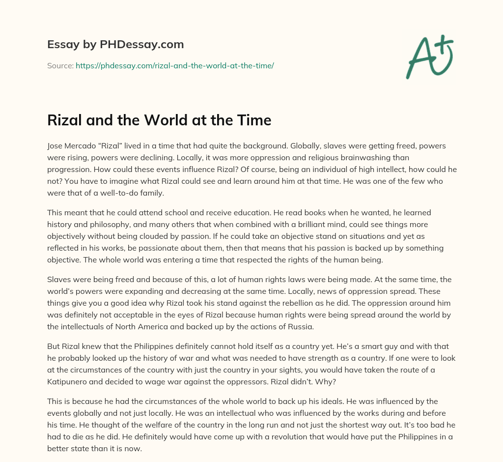 Rizal and the World at the Time essay