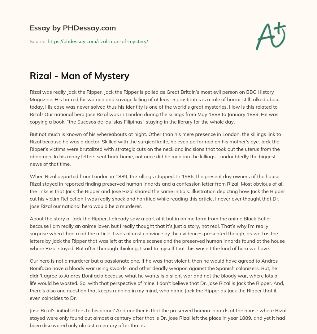 Rizal – Man of Mystery essay