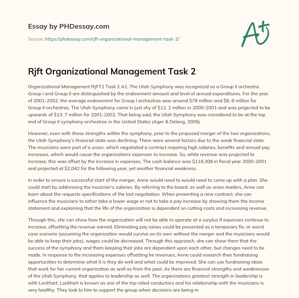 Rjft Organizational Management Task 2 essay