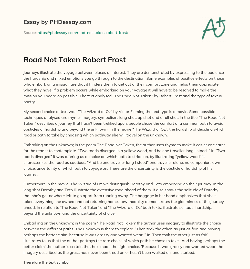 Road Not Taken Robert Frost essay