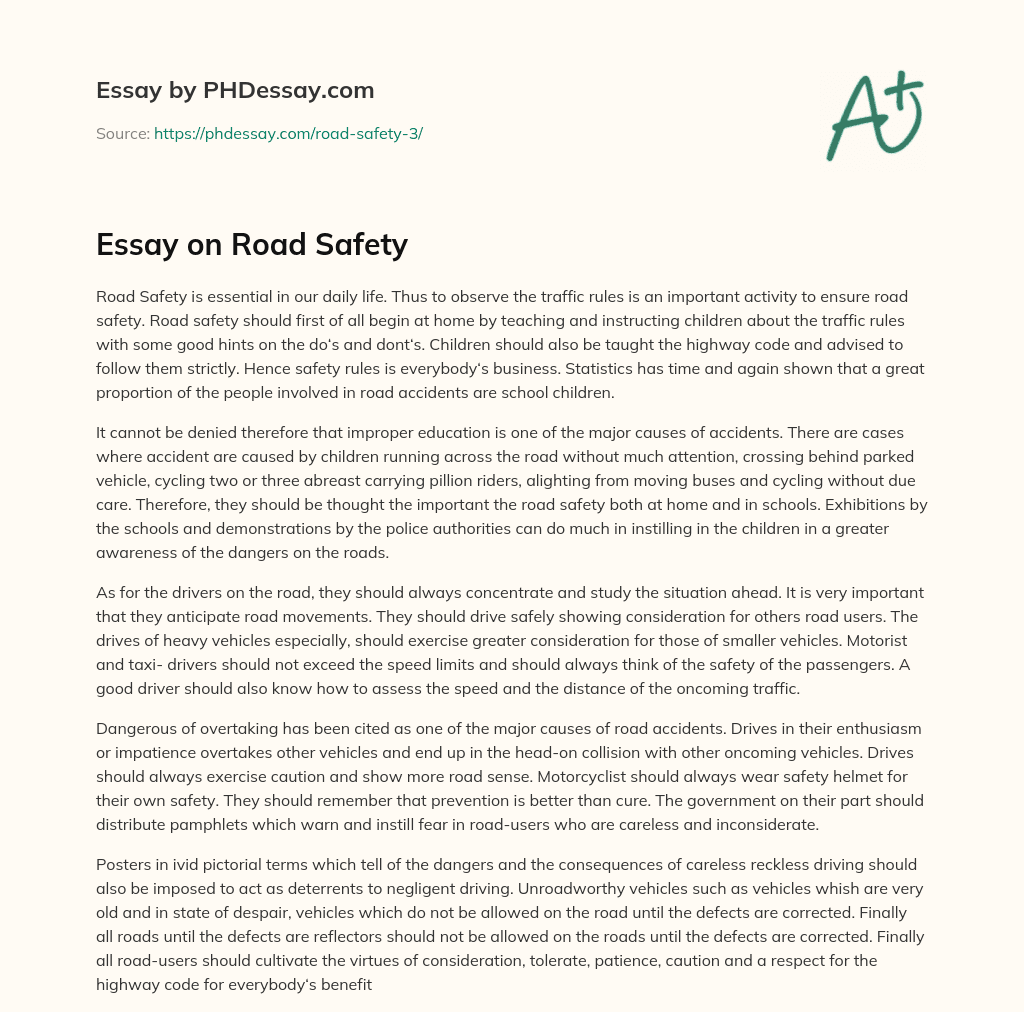Essay on Road Safety essay