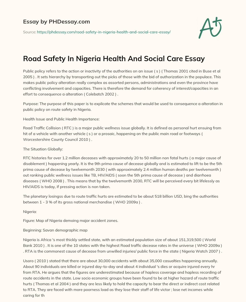 Road Safety In Nigeria Health And Social Care Essay essay