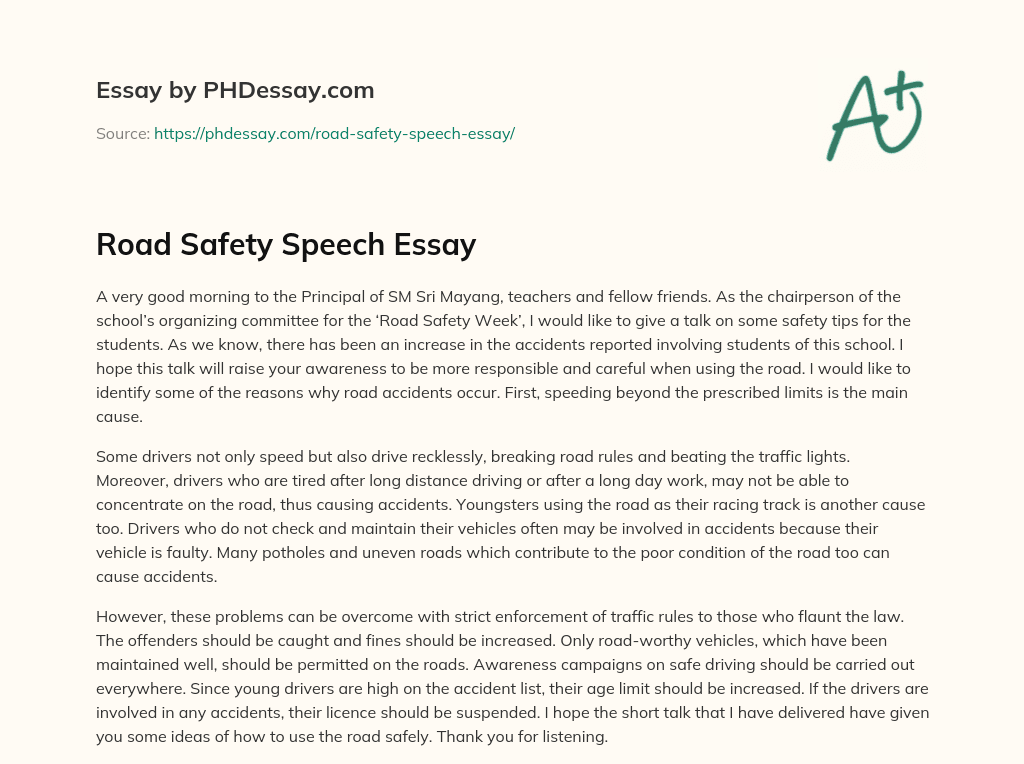 essay on road safety 300 words