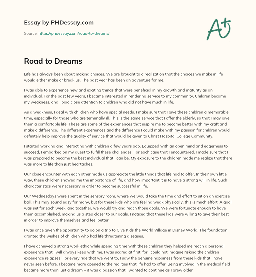 Road to Dreams essay