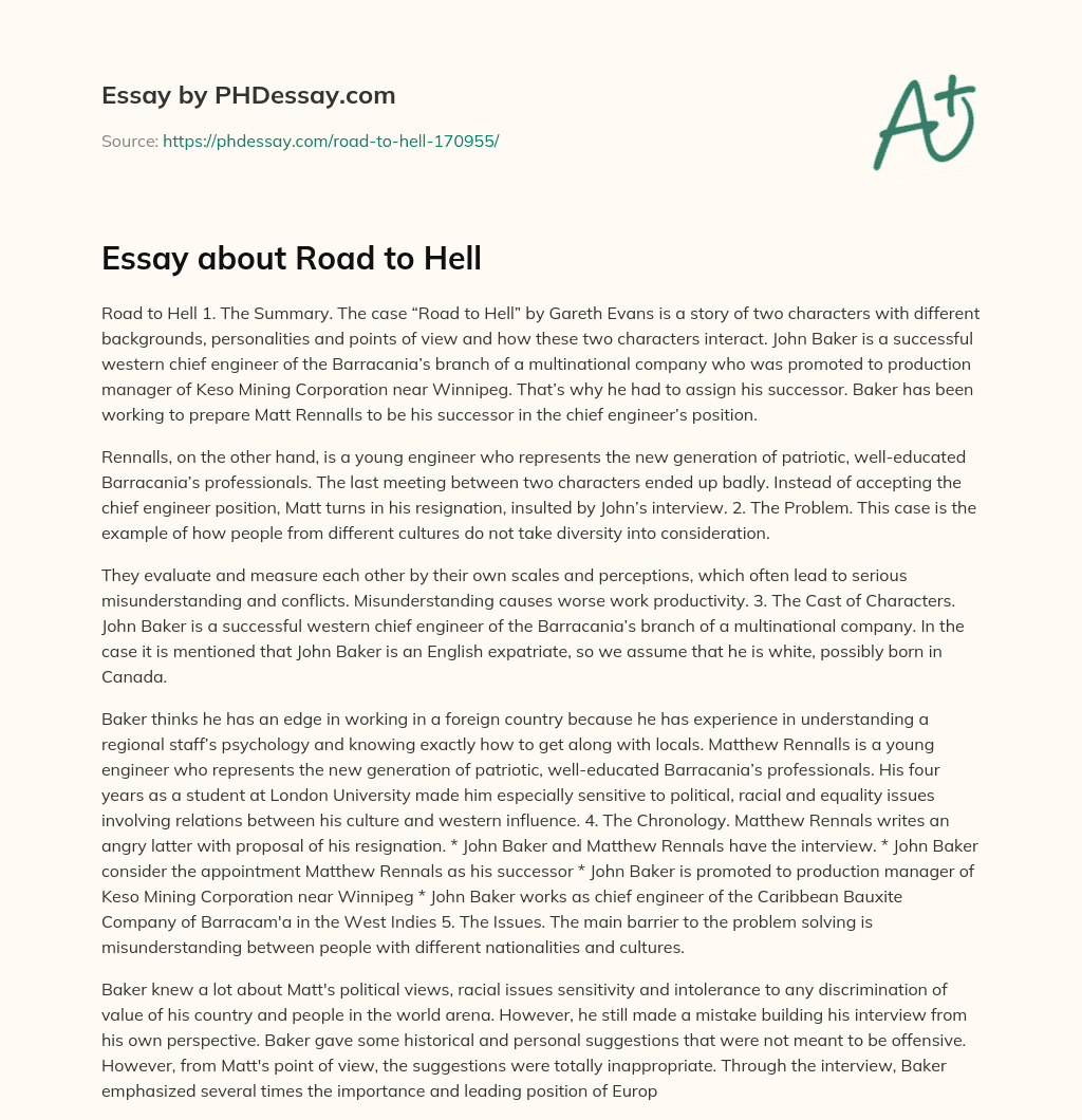 Essay about Road to Hell essay