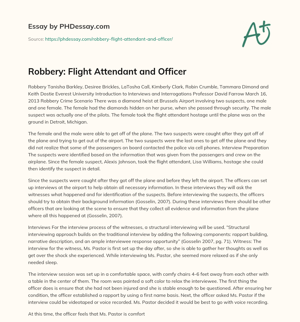 Robbery: Flight Attendant and Officer essay