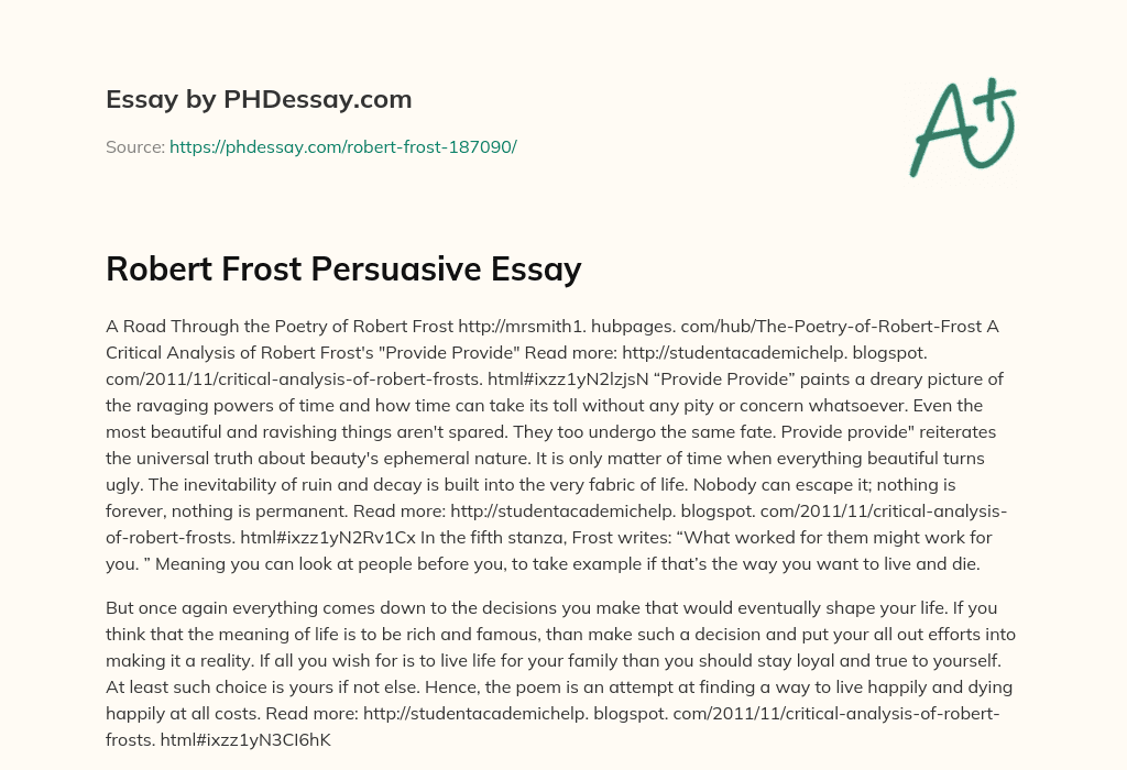 robert frost essay 100 words