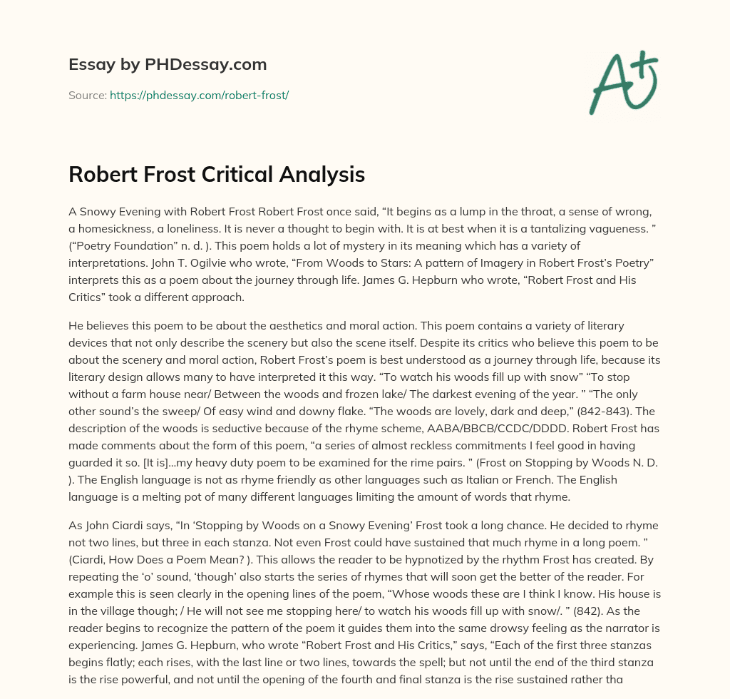 Robert Frost Critical Analysis essay