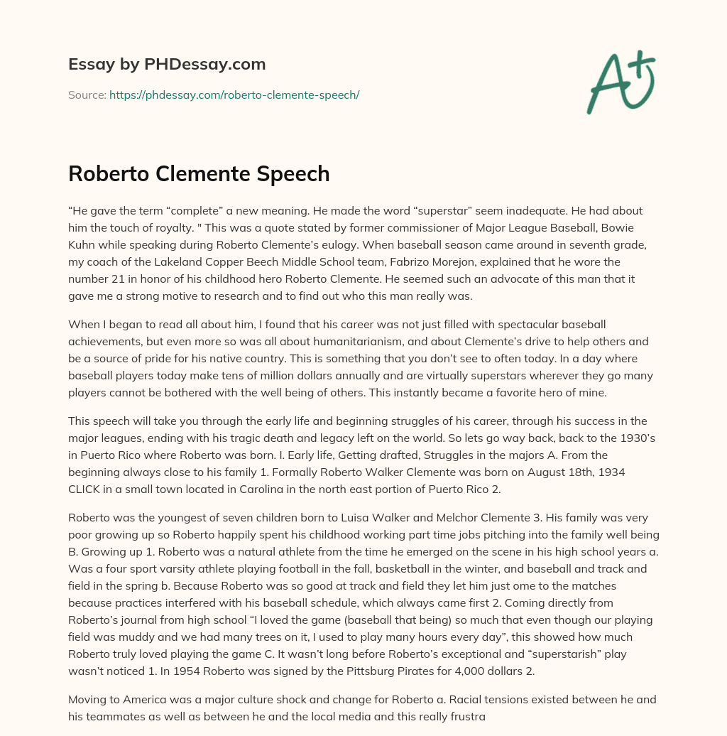 Roberto Clemente Speech essay