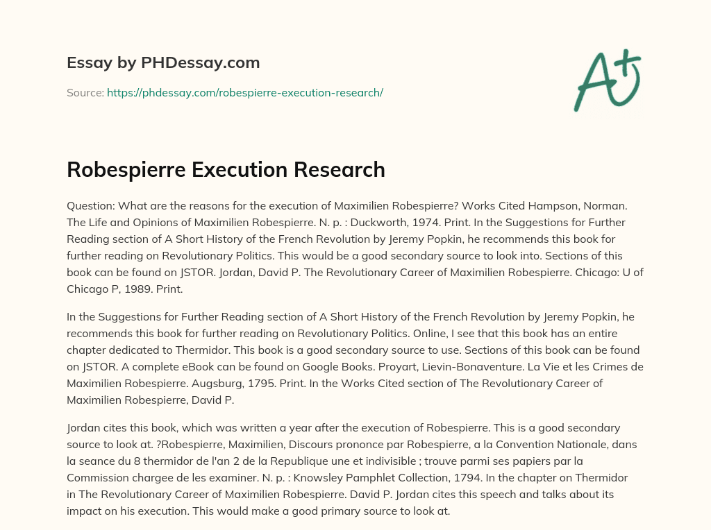Robespierre Execution Research (300 Words)