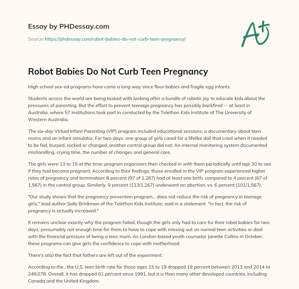 Robot Babies Do Not Curb Teen Pregnancy essay