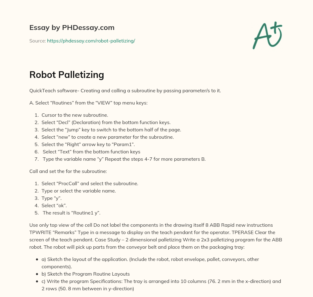 Robot Palletizing essay