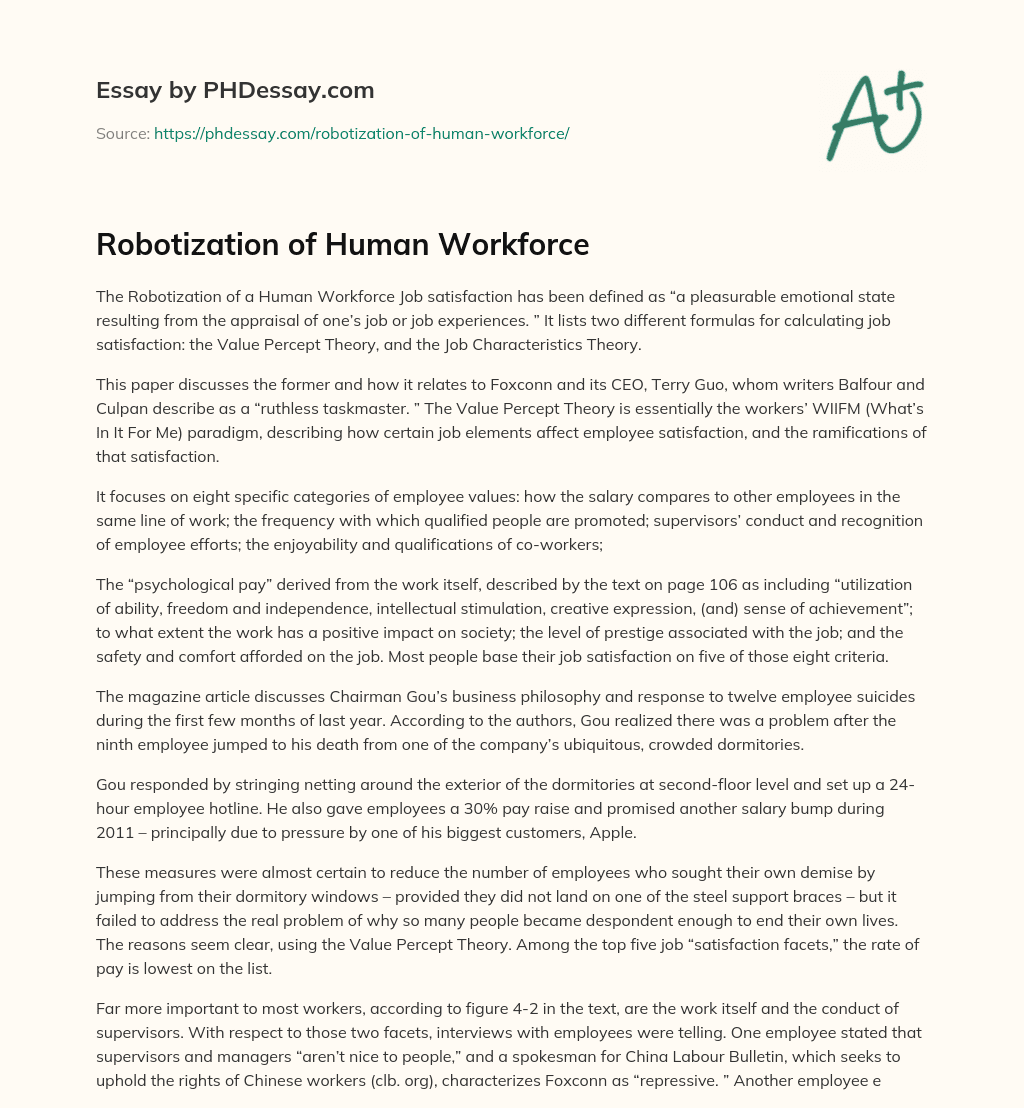 Robotization of Human Workforce essay