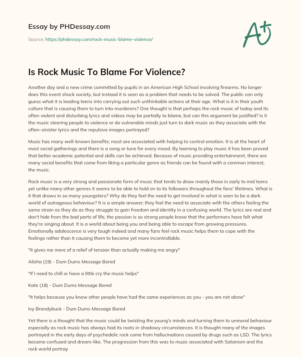 Is Rock Music To Blame For Violence? essay