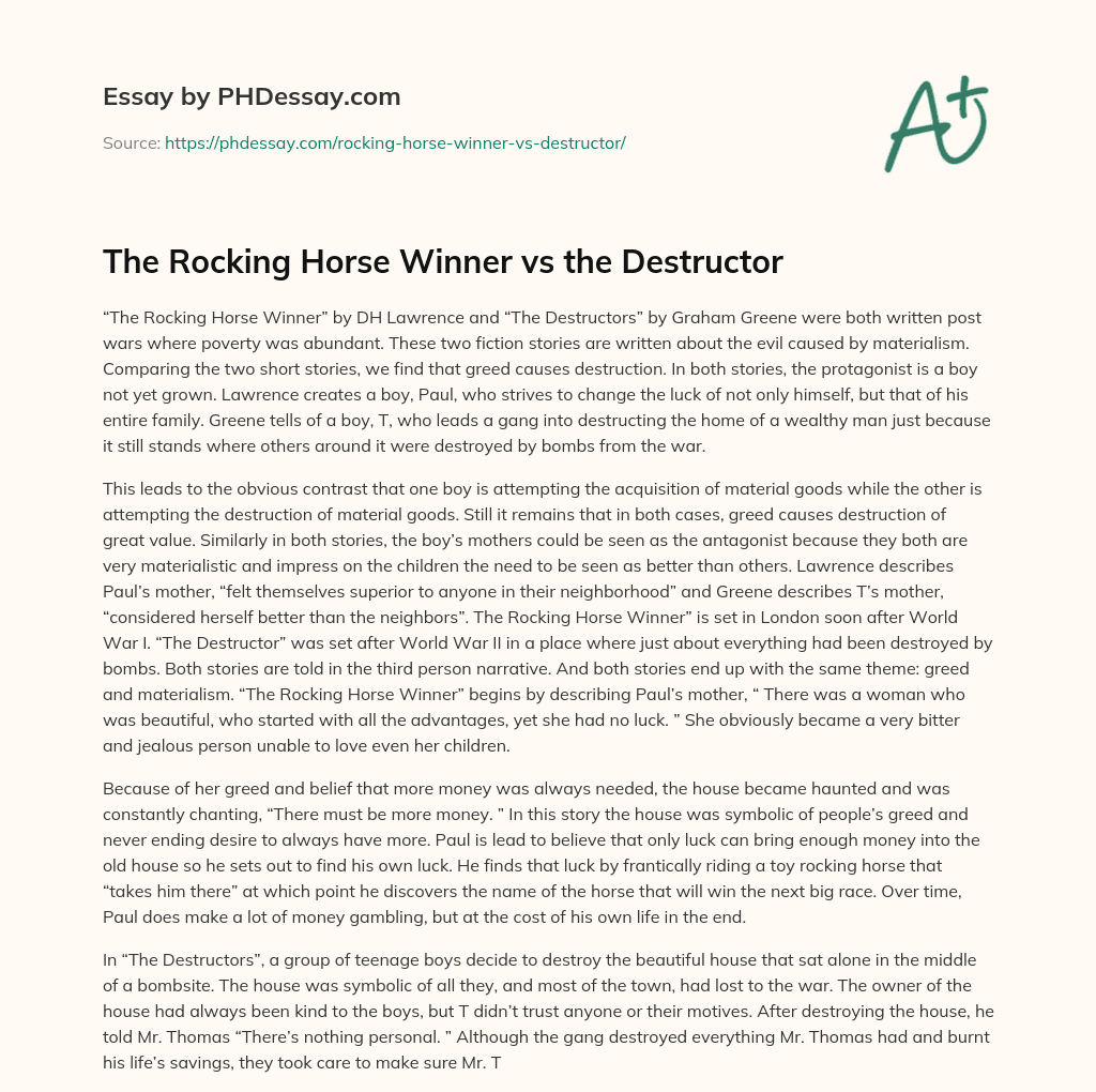 the rocking horse winner essay conclusion