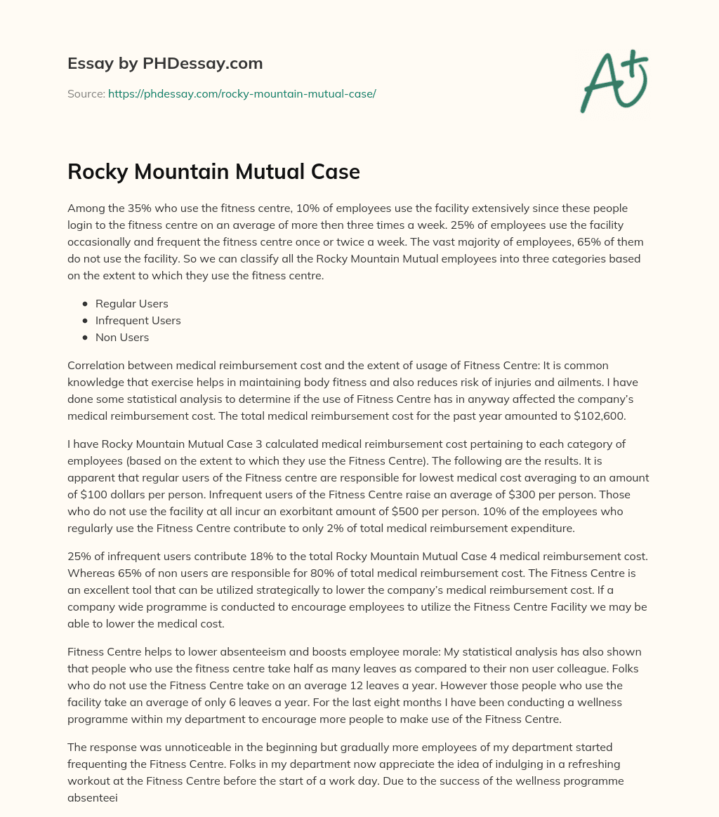 Rocky Mountain Mutual Case essay