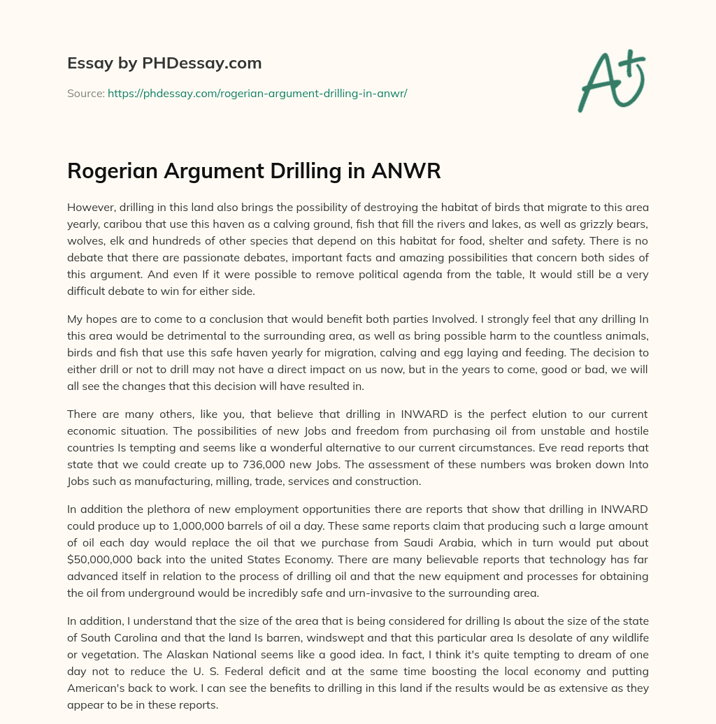 Rogerian Argument Drilling in ANWR essay