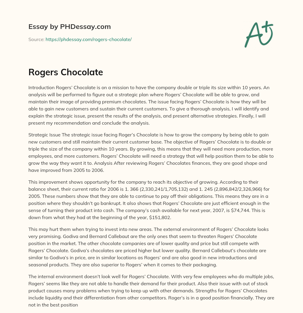 Rogers Chocolate essay