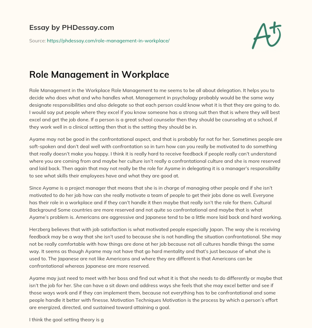 Role Management in Workplace essay