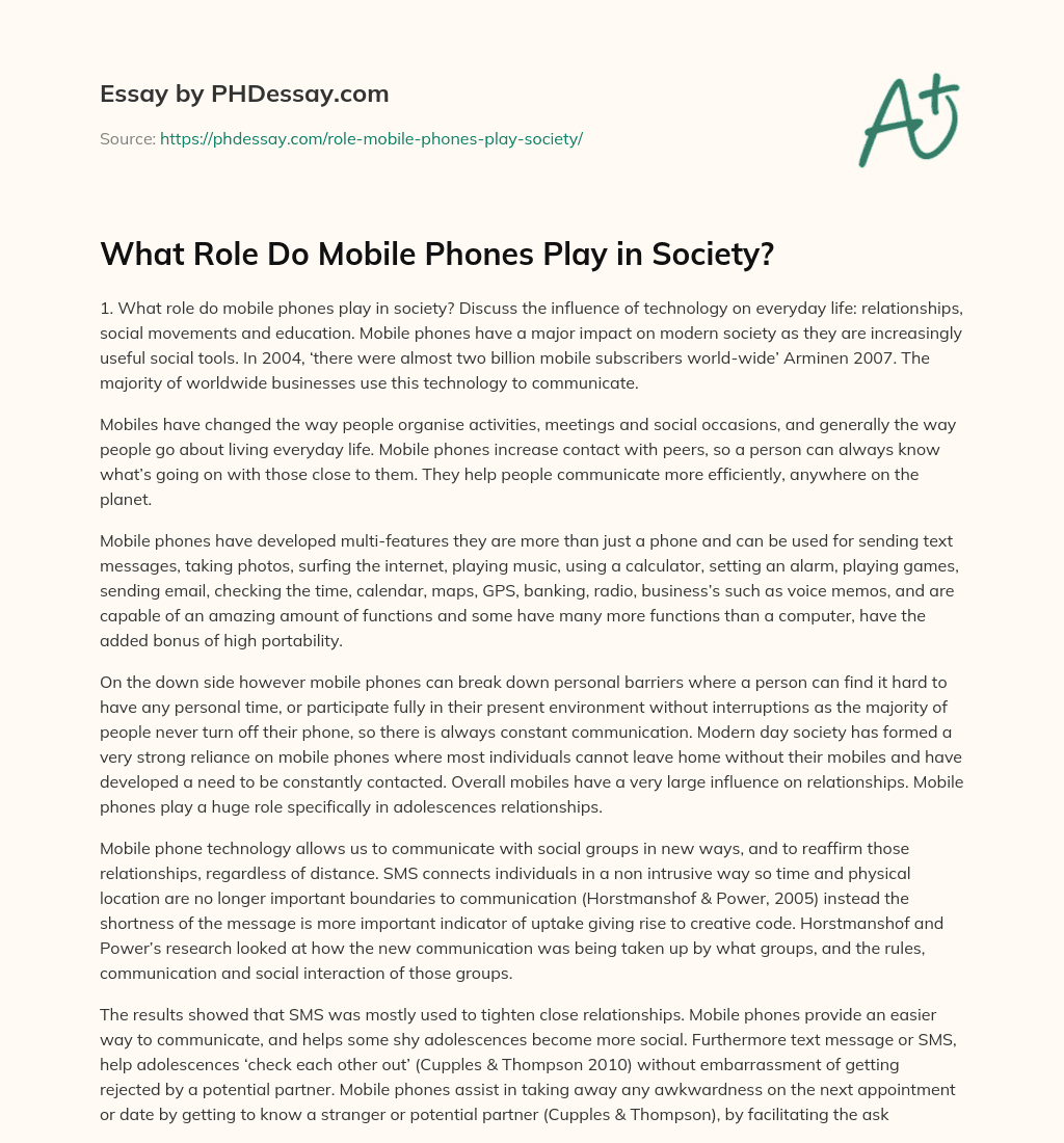 What Role Do Mobile Phones Play in Society? essay
