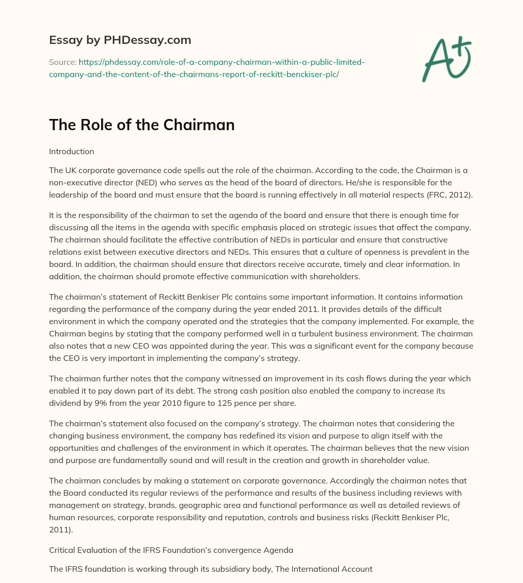 The Role of the Chairman essay