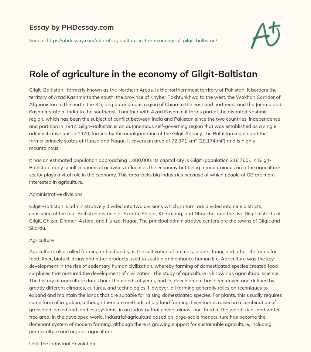 Role of agriculture in the economy of Gilgit-Baltistan essay