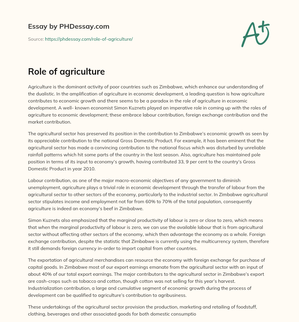 Role of agriculture essay