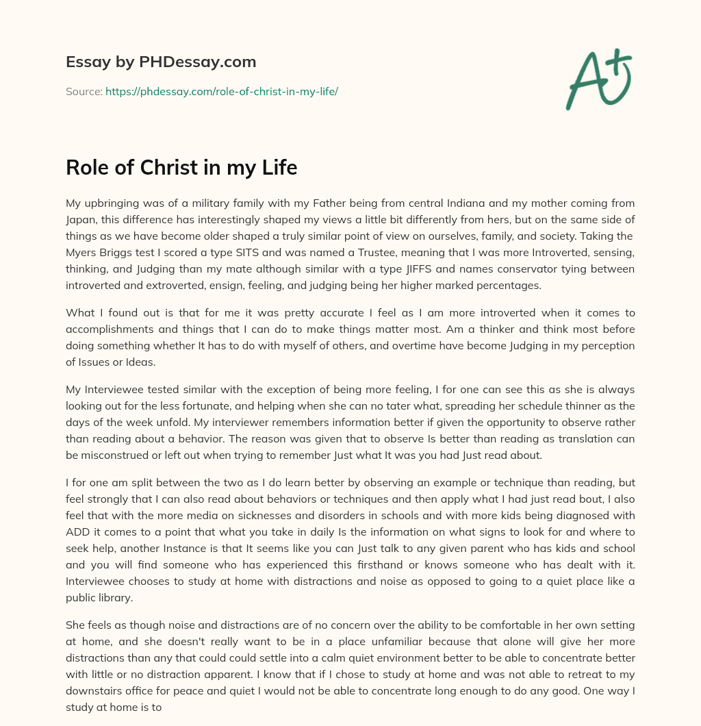 Role of Christ in my Life essay