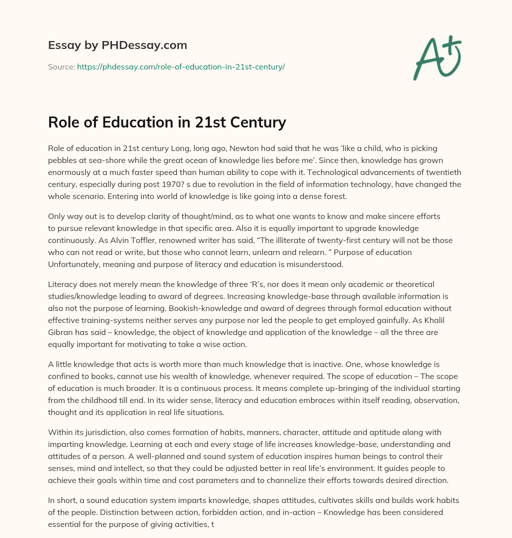 Role of Education in 21st Century essay