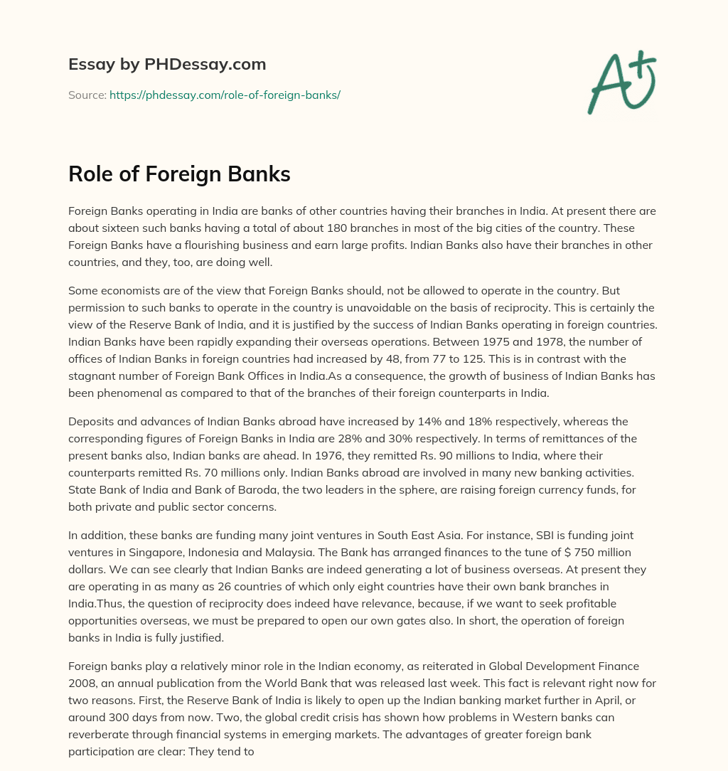 Role Of Foreign Banks In India Pdf