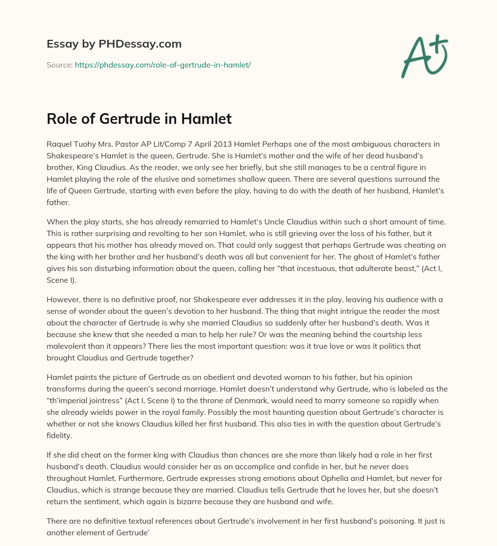 hamlet gertrude essay