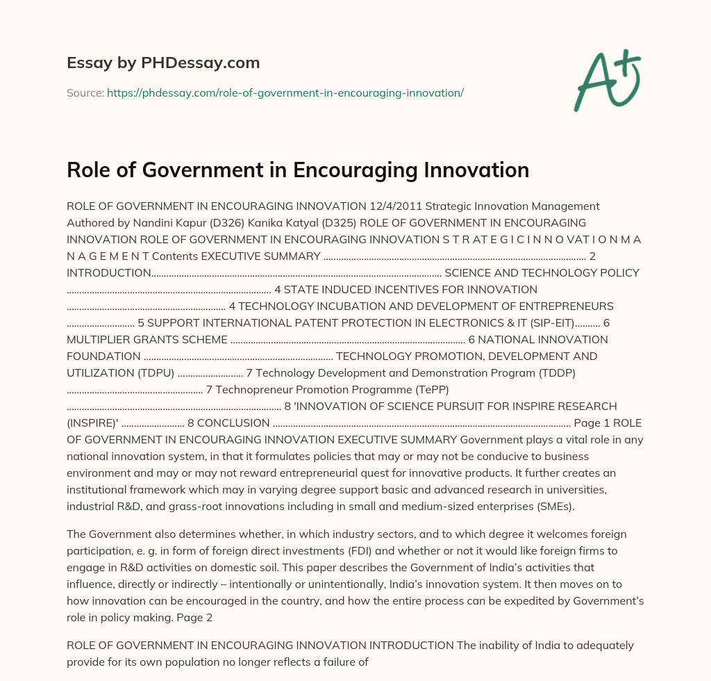 Role of Government in Encouraging Innovation essay