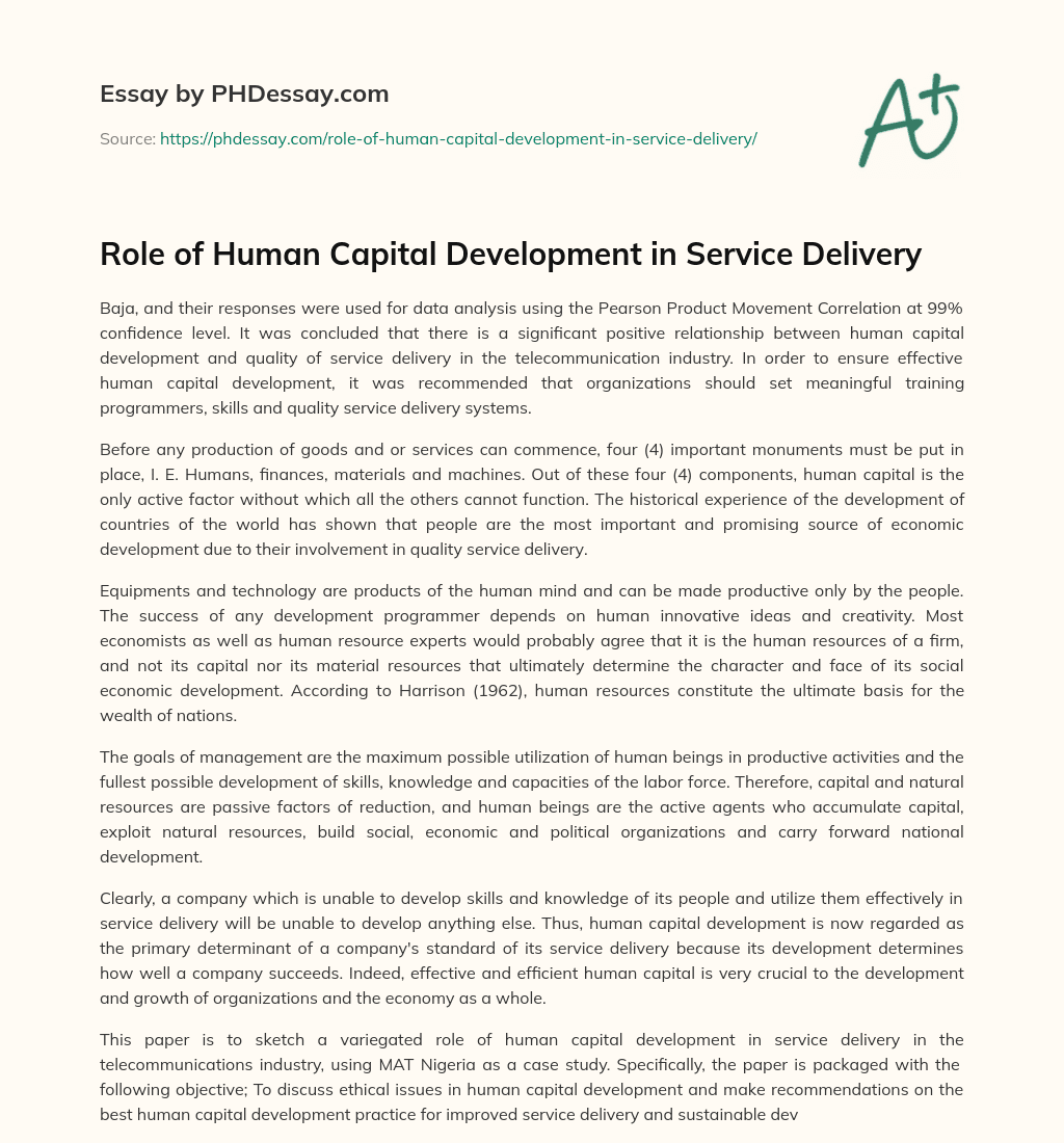 Role of Human Capital Development in Service Delivery essay