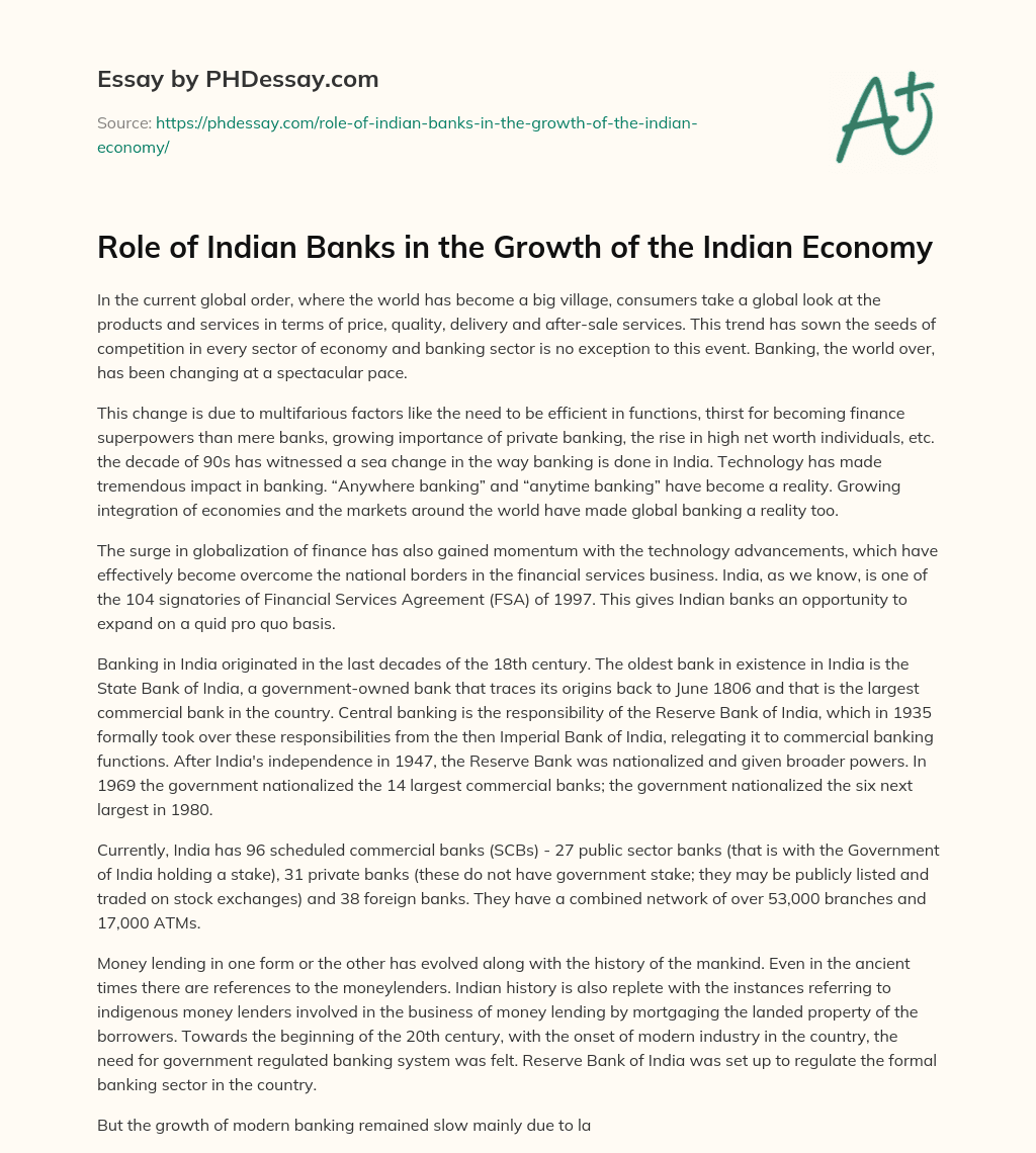 Role of Indian Banks in the Growth of the Indian Economy essay