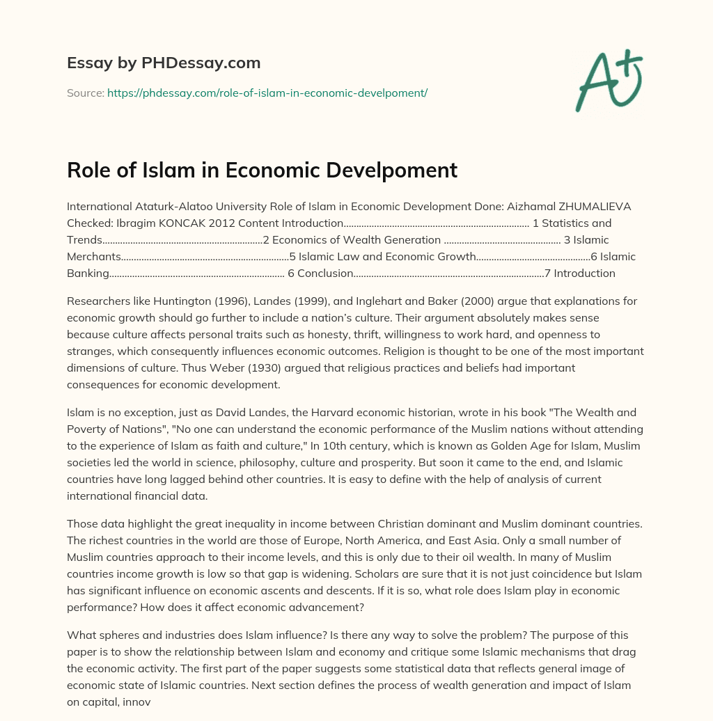 Role of Islam in Economic Develpoment essay