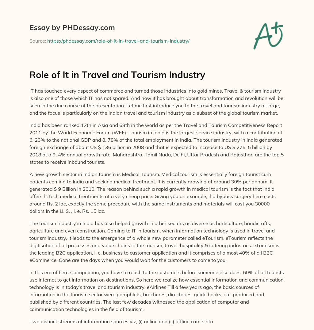 Role of IT in Travel and Tourism Industry essay