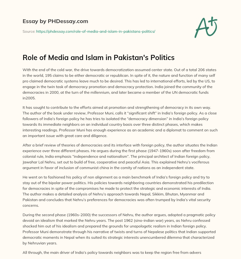 Role of Media and Islam in Pakistan’s Politics essay