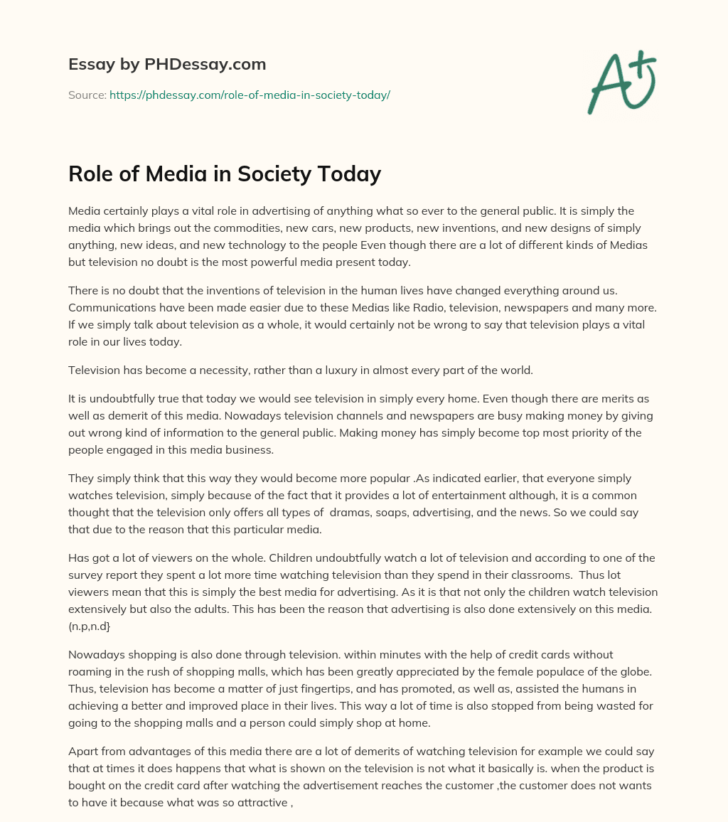 Role of Media in Society Today essay
