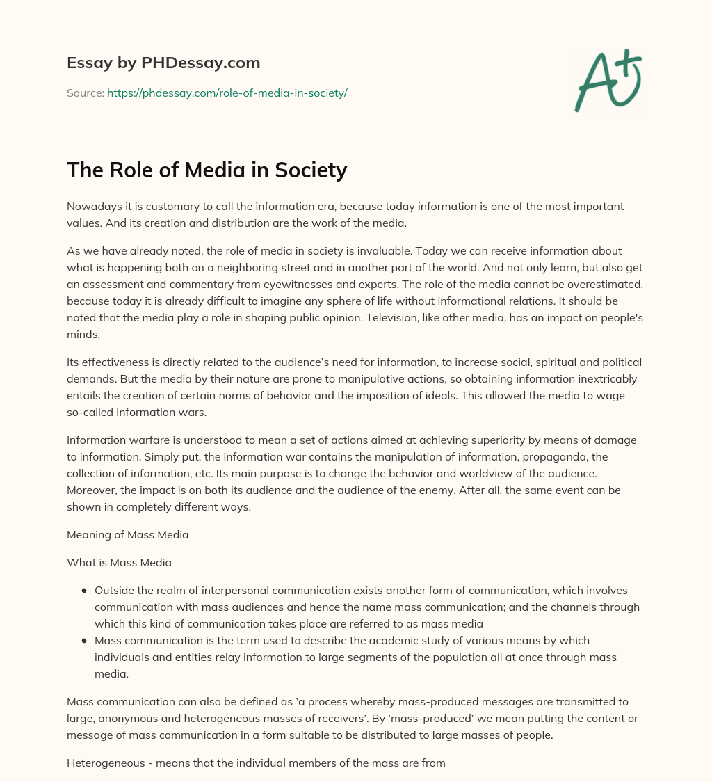 The Role of Media in Society essay