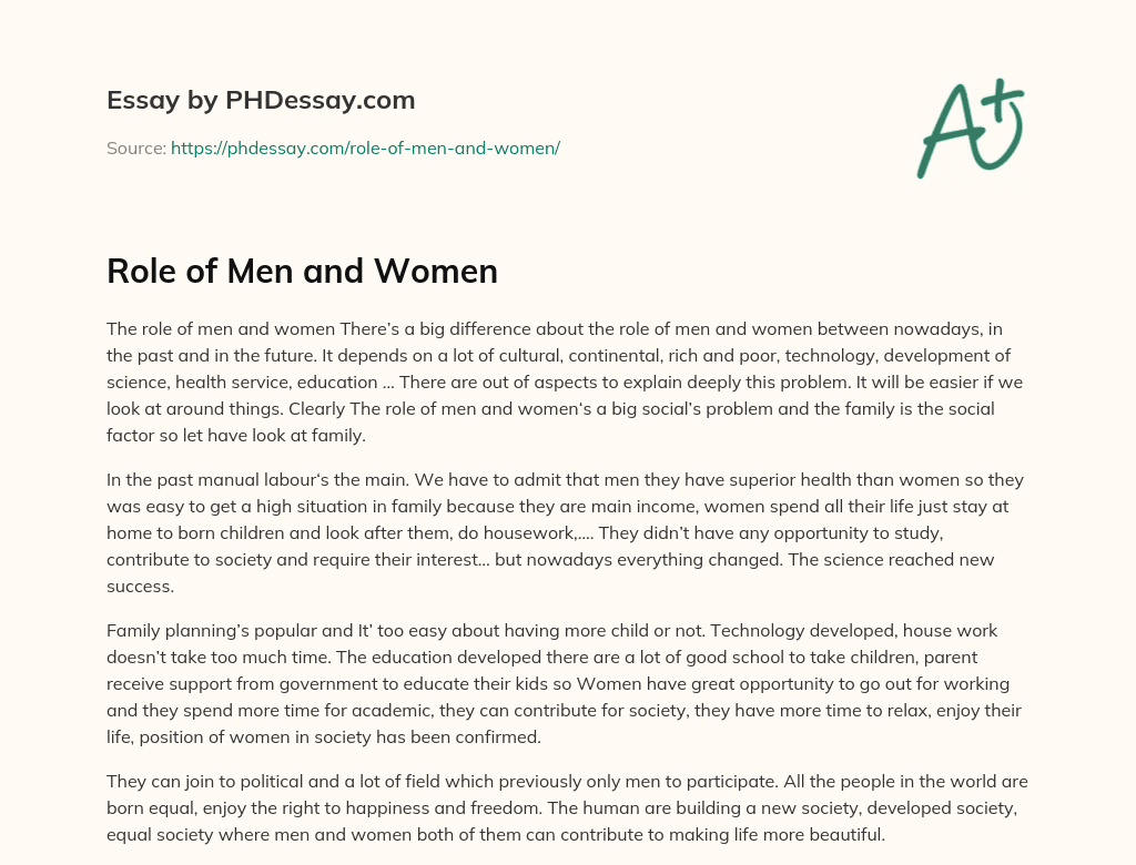 Role of Men and Women essay