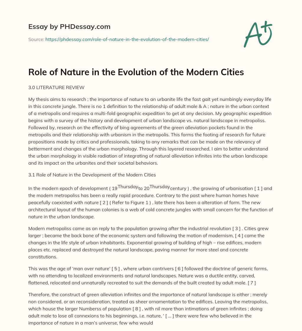 Role of Nature in the Evolution of the Modern Cities essay