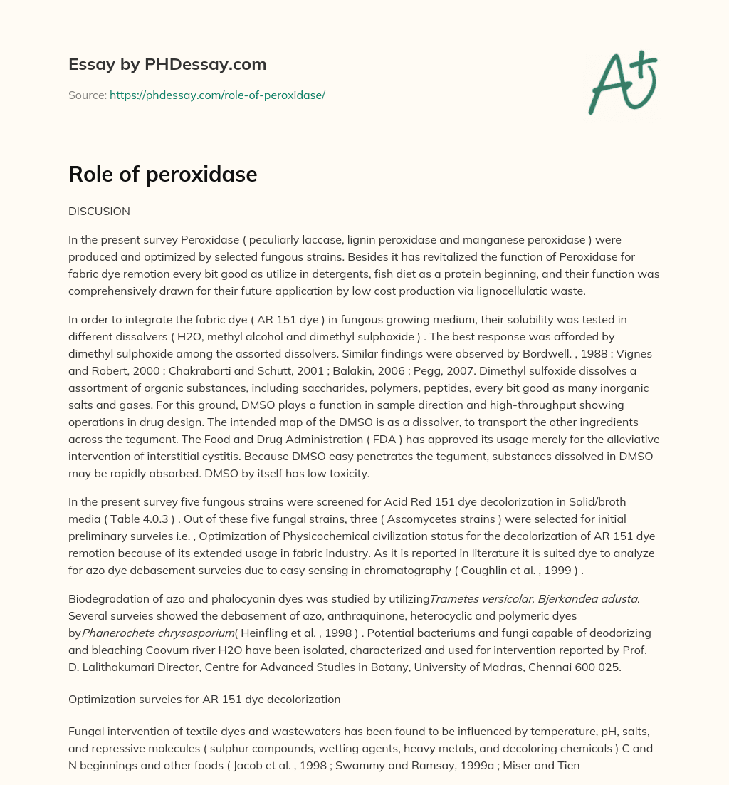 Role of peroxidase essay