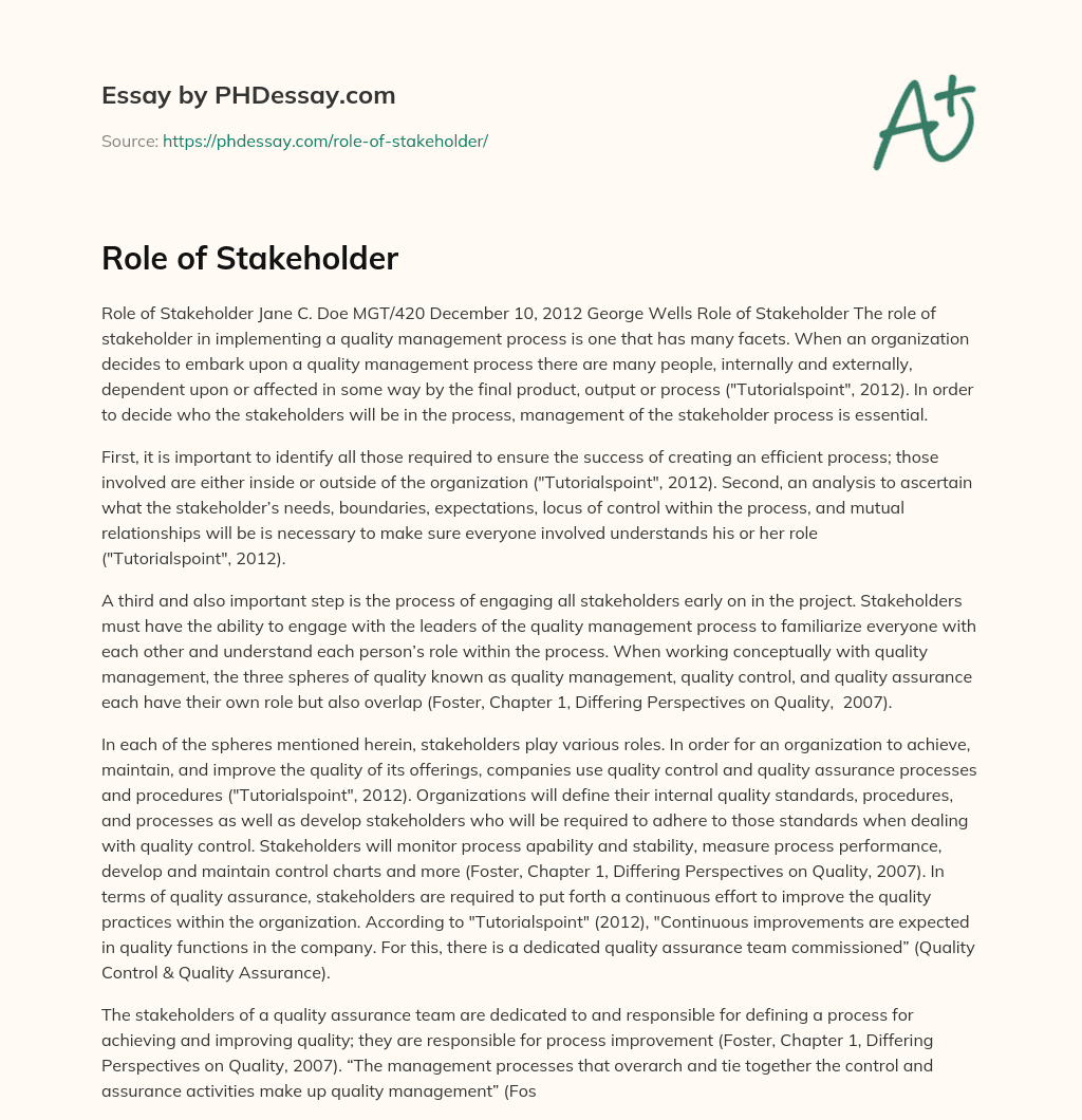Role of Stakeholder - PHDessay.com