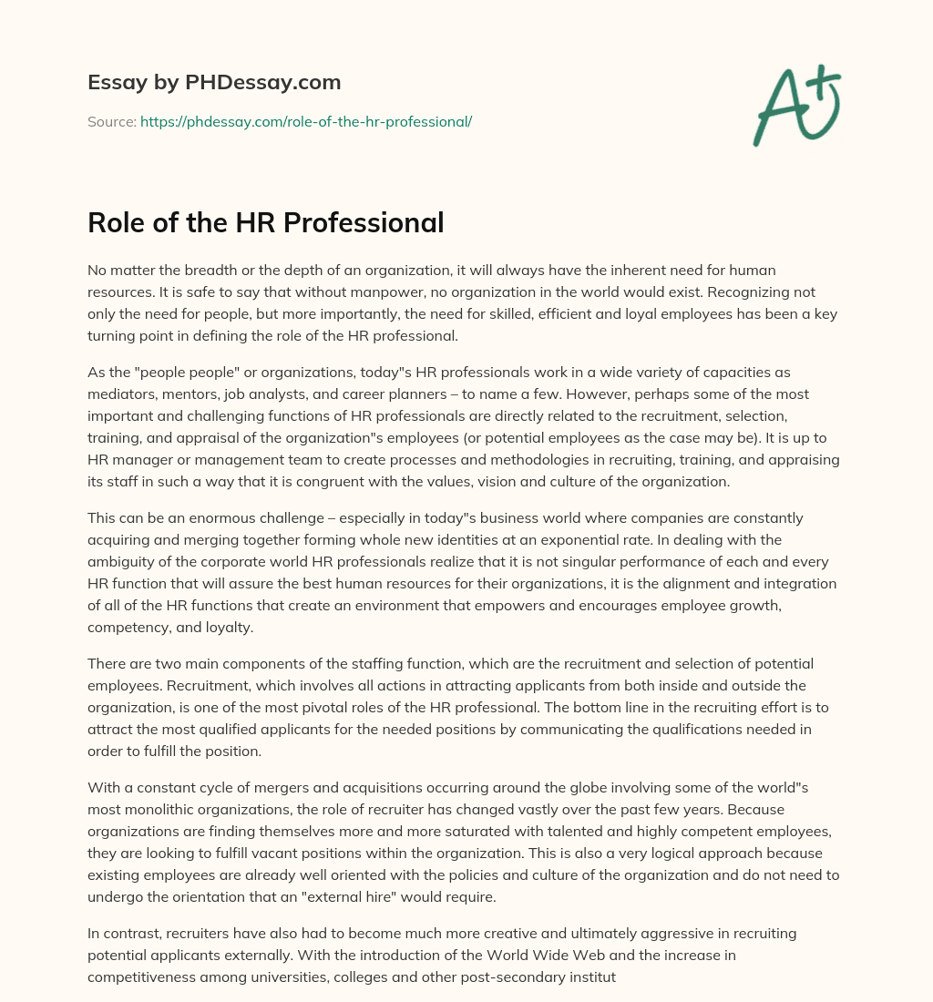 Role of the HR Professional essay