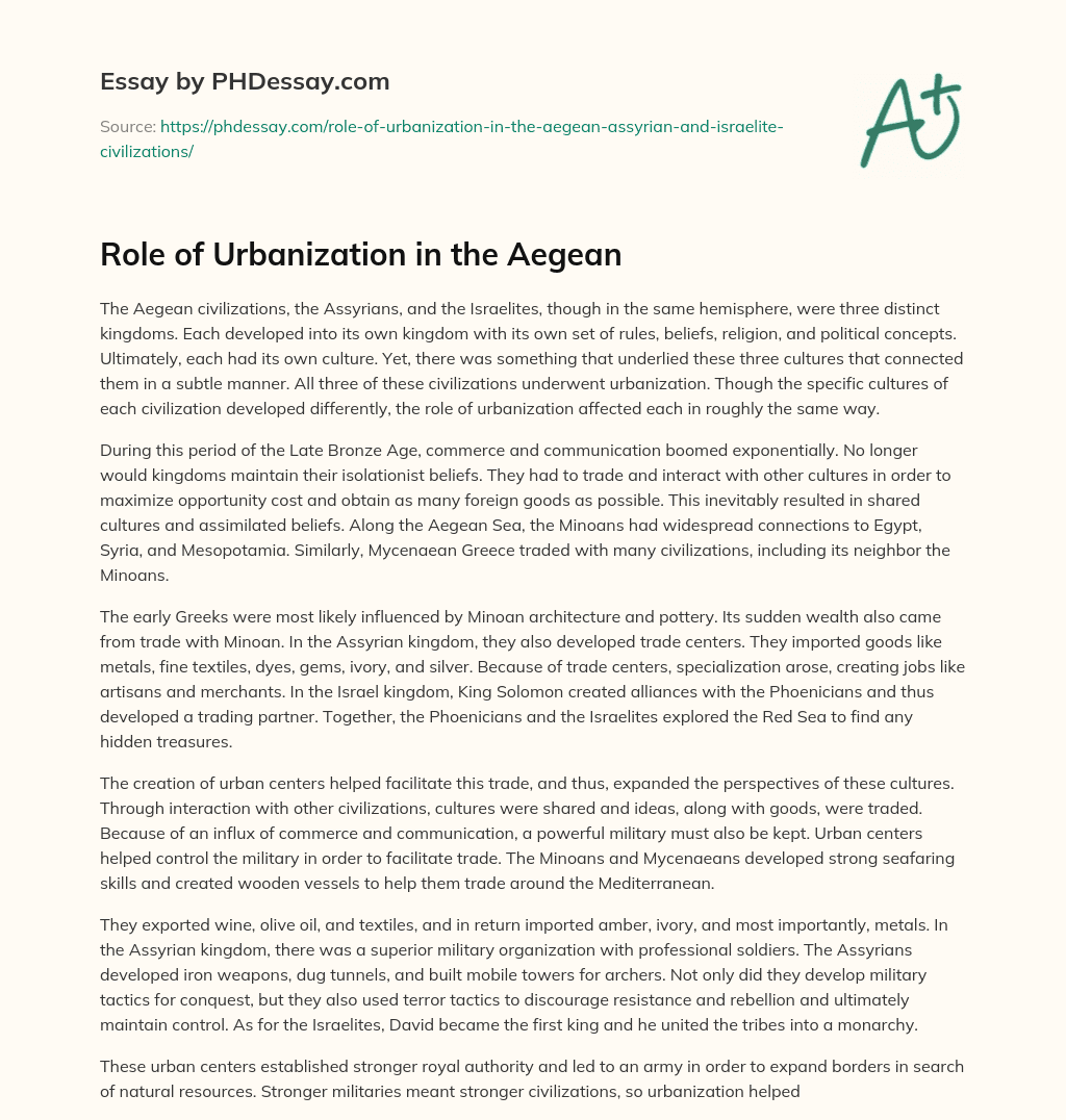 Role of Urbanization in the Aegean essay