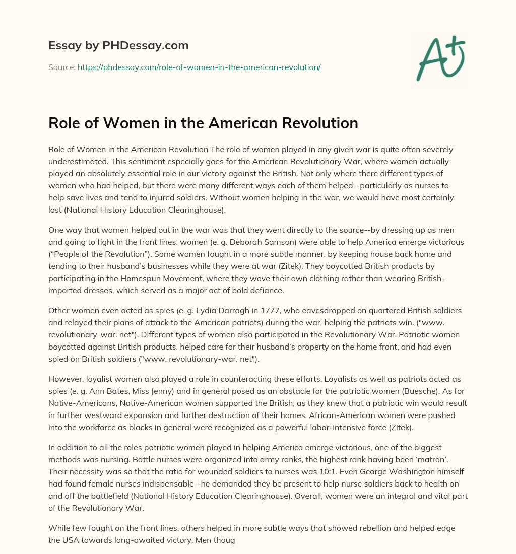 women's role in american revolution essay