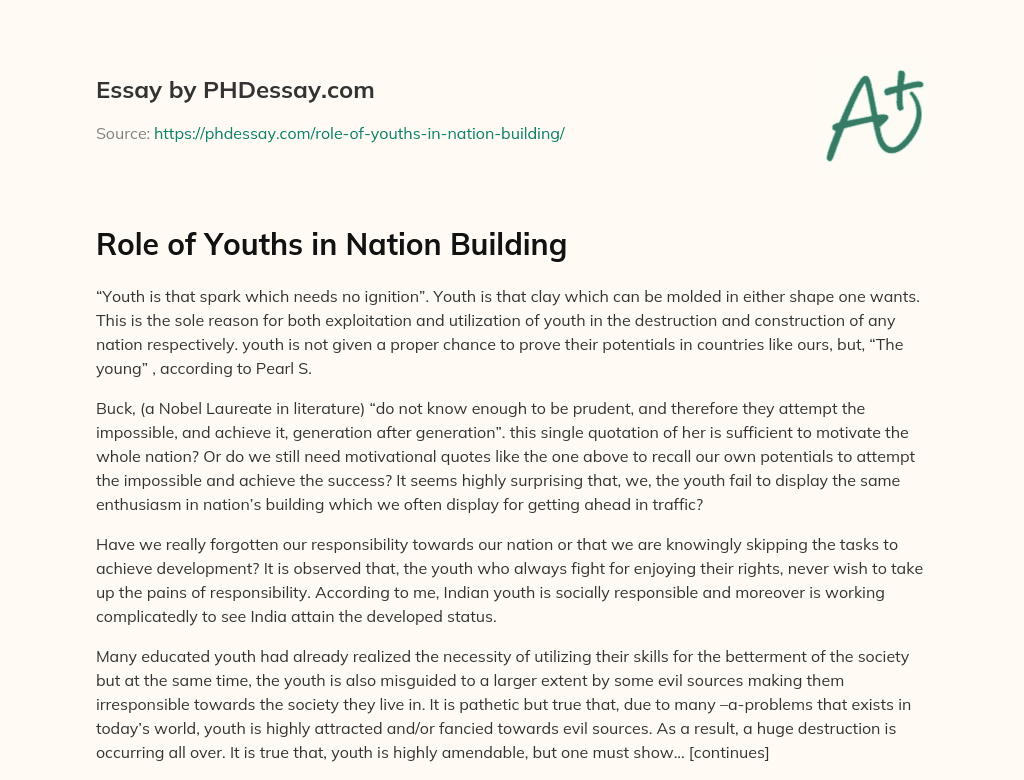 short essay on role of youth in nation building