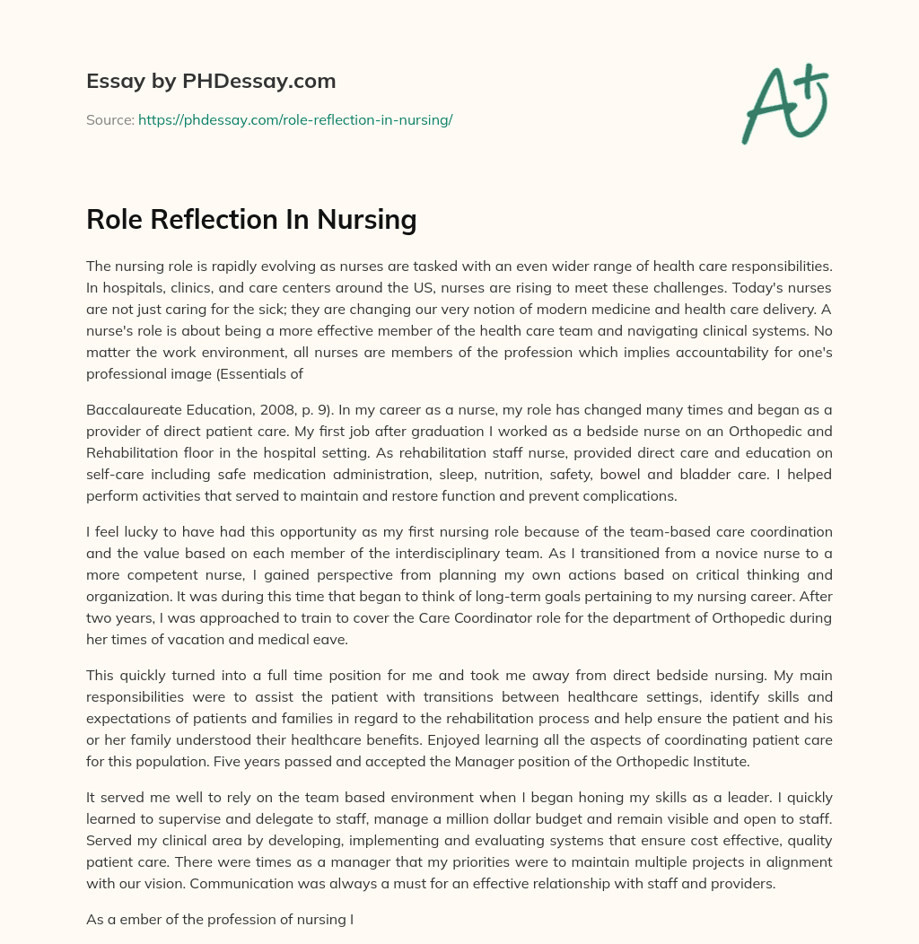 Role Reflection In Nursing essay